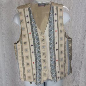 New York Style Beige Blue Print Vest Size L